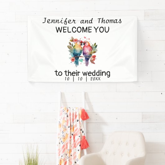 Gepersonaliseerde bruiloft welkom banner Torteldui (Insitu)