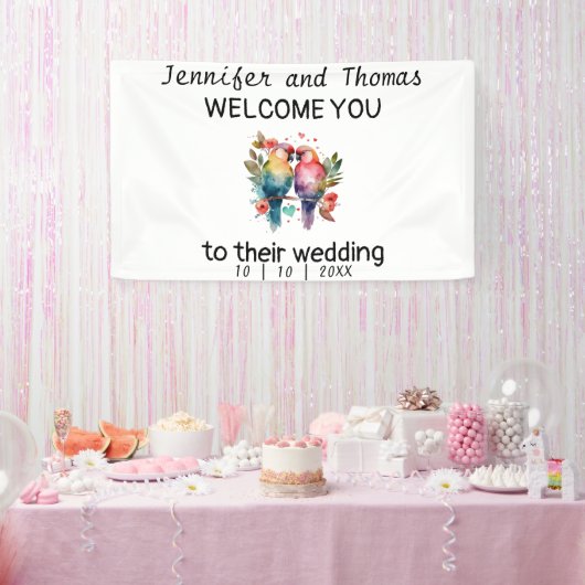 Gepersonaliseerde bruiloft welkom banner Torteldui (Feest)