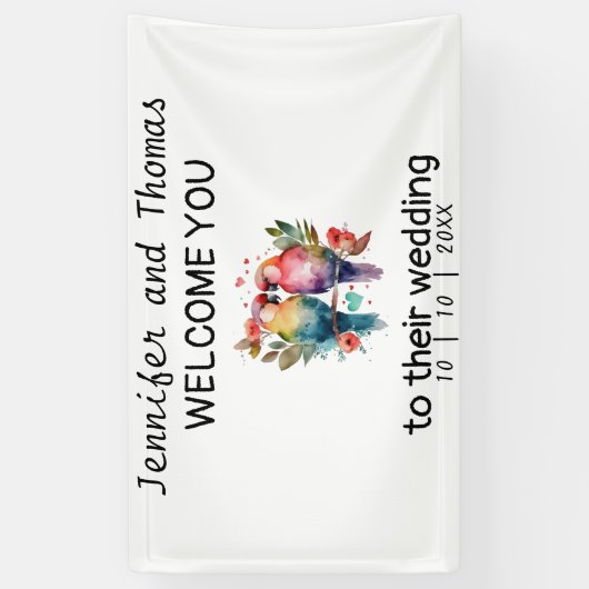 Gepersonaliseerde bruiloft welkom banner Torteldui (Verticaal)