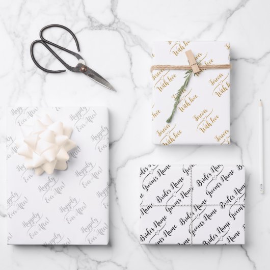 Gepersonaliseerde bruiloft wens zilver goud zwart  inpakpapier vel (Voorkant)