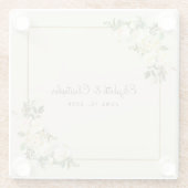 Gepersonaliseerde bruiloft | Witte roos bloemeneie Glazen Onderzetter (Achterkant)