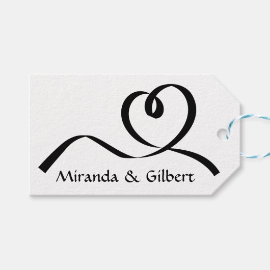 Gepersonaliseerde bruiloft zwart en wit hart liefd cadeaulabel (Voorkant (Horizontaal))