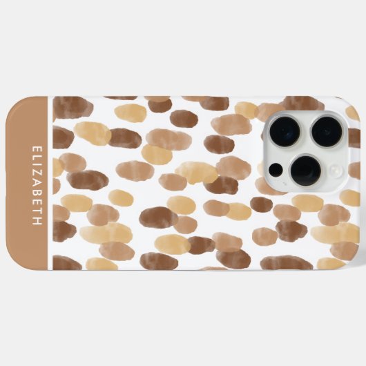 Gepersonaliseerde Bruin Modern Waterverf Dot Patte Case-Mate iPhone Case (Achterkant (horizontaal))