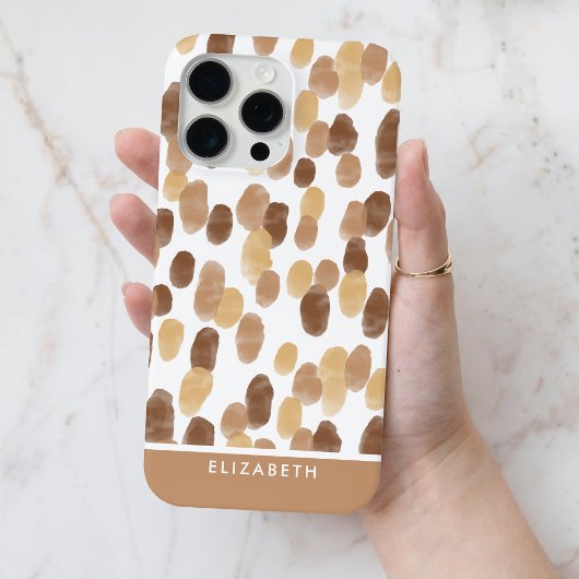 Gepersonaliseerde Bruin Modern Waterverf Dot Patte Case-Mate iPhone Case