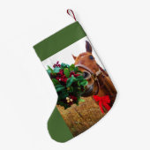 Gepersonaliseerde Bruin paard rode boog & Mistleto Kleine Kerstsok (Achterkant (Hangend))