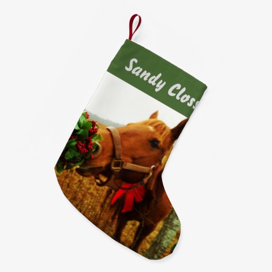 Gepersonaliseerde Bruin paard rode boog & Mistleto Kleine Kerstsok (Voorkant (Hangend))