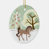 Gepersonaliseerde bruin paard sneeuwwinter keramisch ornament (Rechts)