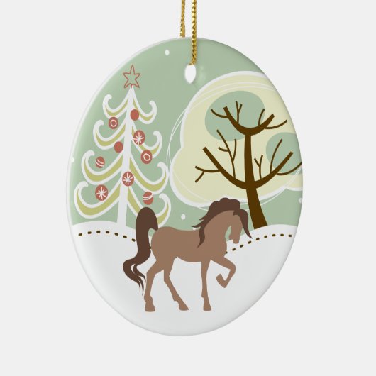 Gepersonaliseerde  bruin paard sneeuwwinter keramisch ornament (Rechts)