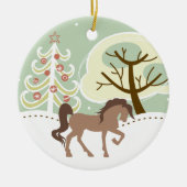 Gepersonaliseerde  bruin paard sneeuwwinter keramisch ornament (Voorkant)