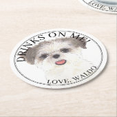 Gepersonaliseerde Bruin & Wit Shih Tzu Hond Huweli Ronde Kartonnen Onderzetter (Gebogen)