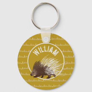 Gepersonaliseerde bruine en mosterd Porcupine Sleu Sleutelhanger