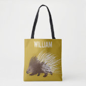 Gepersonaliseerde bruine en mosterd Porcupine Tote Bag (Voorkant)