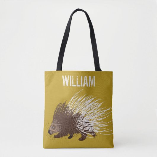 Gepersonaliseerde bruine en mosterd Porcupine Tote Bag (Voorkant)