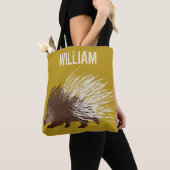 Gepersonaliseerde bruine en mosterd Porcupine Tote Bag (Dichtbij)