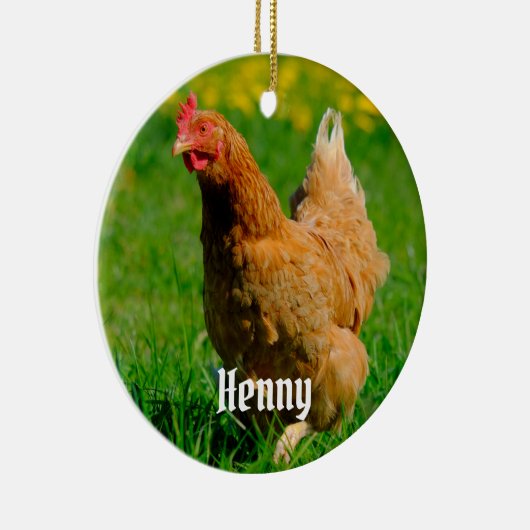 Gepersonaliseerde bruine kip in het gras keramisch ornament (Rechts)