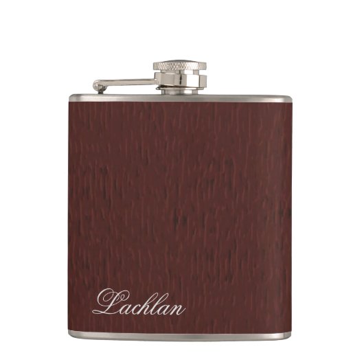 Gepersonaliseerde Bruine Lederen Faux Texture Flas Heupfles (Voorkant)