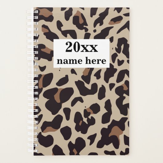 Gepersonaliseerde bruine luipaard print planner (Voorkant)