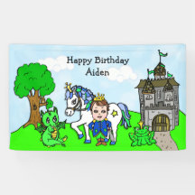 Gepersonaliseerde bruine prins Birthday Banner
