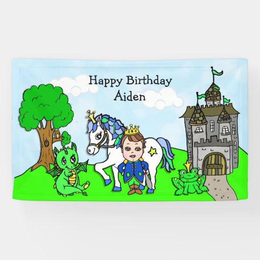 Gepersonaliseerde bruine prins Birthday Banner (Horizontaal)