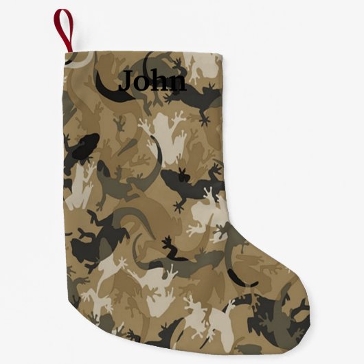 Gepersonaliseerde Bruine Reptiel Camo Kerstkous Kleine Kerstsok (Voorkant)
