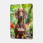 Gepersonaliseerde bruine teckel - Doxie Metalen Ornament (Voorkant links)