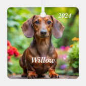 Gepersonaliseerde bruine teckel - Doxie Metalen Ornament (Voorkant)