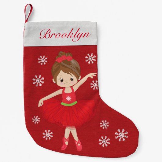 Gepersonaliseerde Brunette Kerstmis Ballerina Kleine Kerstsok (Voorkant)