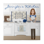 Gepersonaliseerde Brunette Kitchen Cook Tile Tegeltje (Voorkant)