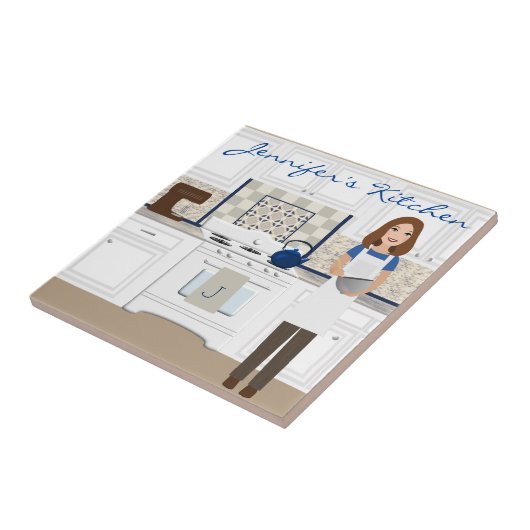Gepersonaliseerde Brunette Kitchen Cook Tile Tegeltje (Zijkant)