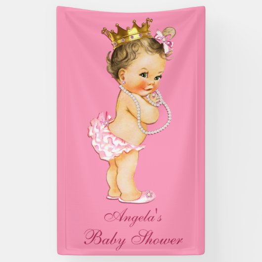 Gepersonaliseerde Brunette Weinig Baby shower van Spandoek (Verticaal)