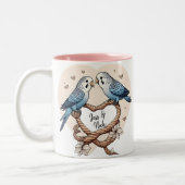 Gepersonaliseerde Budgie Paar Hart Rope Mok (Links)