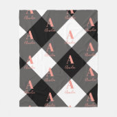 Gepersonaliseerde Buffalo Check Zwart Wit Roze Fleece Deken (Voorkant)