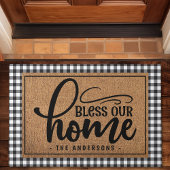 Gepersonaliseerde Buffalo Plaid Bless Ons Huis Deurmat