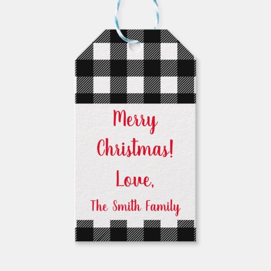 Gepersonaliseerde Buffalo Plaid Vrolijk Kerstfeest Cadeaulabel (Voorkant)