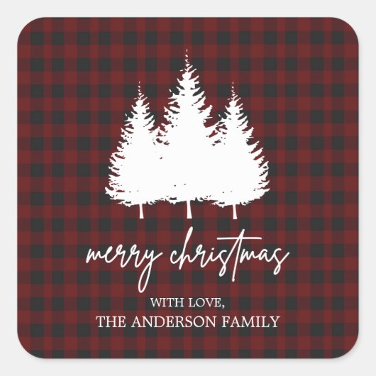 Gepersonaliseerde Buffalo Plaid Vrolijk Kerstfeest Vierkante Sticker (Voorkant)