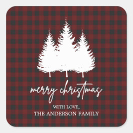 Gepersonaliseerde Buffalo Plaid Vrolijk Kerstfeest Vierkante Sticker