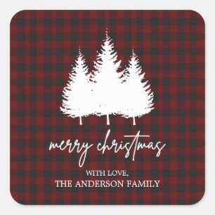 Gepersonaliseerde Buffalo Plaid Vrolijk Kerstfeest Vierkante Sticker