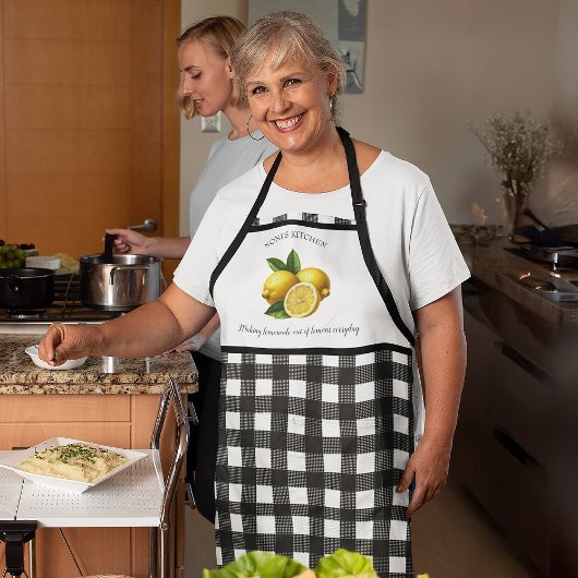 Gepersonaliseerde Buffalo Plaid Waterverf Citroeng Schort