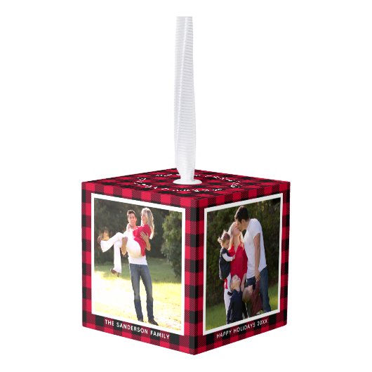 Gepersonaliseerde Buffelspelfamilie met kerstmis Decoratie (Achter hoekig)