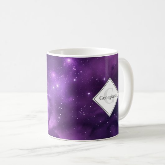 Gepersonaliseerde buitenruimte Paarse Melkweg mono Koffiemok (Voorkant rechts)