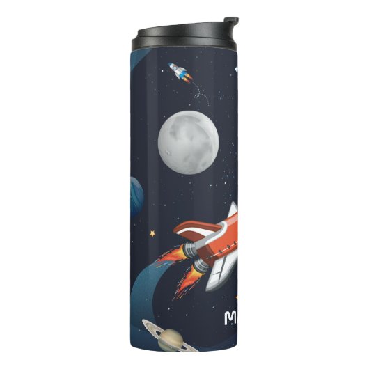 Gepersonaliseerde buitenste ruimtepatroon Galaxy Thermosbeker (Gedraaid links)