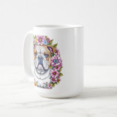 Gepersonaliseerde buldog en grillige bloemen koffiemok (Voorkant links)