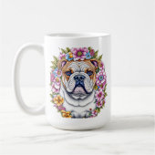 Gepersonaliseerde buldog en grillige bloemen koffiemok (Links)