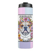 Gepersonaliseerde buldog en grillige bloemen thermosbeker (Voorkant)