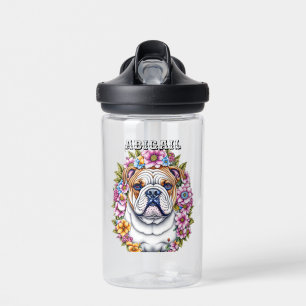 Gepersonaliseerde buldog en grillige bloemen waterfles