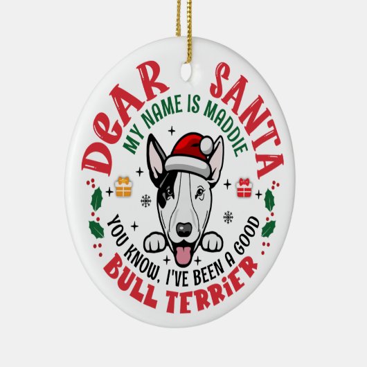 Gepersonaliseerde Bull Terrier Hond Kerstboom Rond Keramisch Ornament (Rechts)