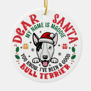 Gepersonaliseerde Bull Terrier Hond Kerstboom Rond Keramisch Ornament