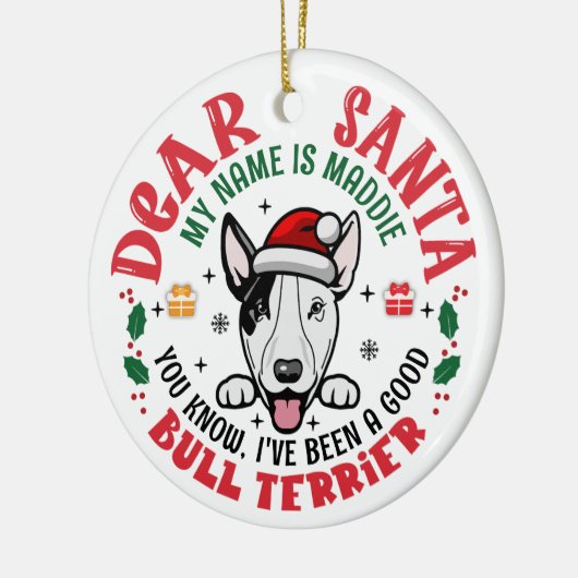 Gepersonaliseerde Bull Terrier Hond Kerstboom Rond Keramisch Ornament (Links)