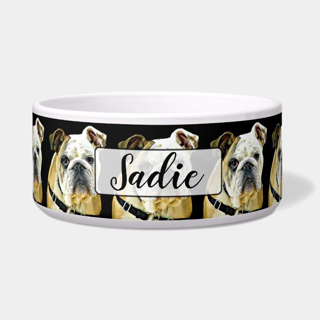 Gepersonaliseerde Bulldog Black Dog Bowl Voerbakje (Voorkant)