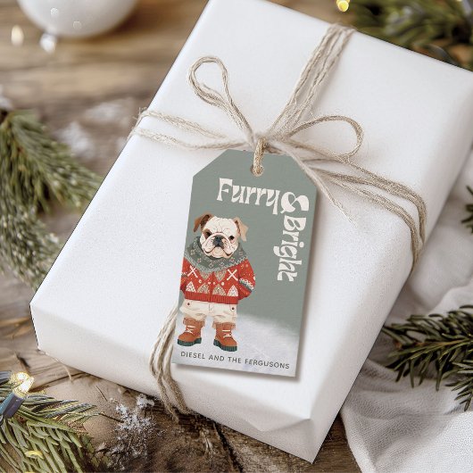 Gepersonaliseerde Bulldog Holiday Gift Label Cadeaulabel